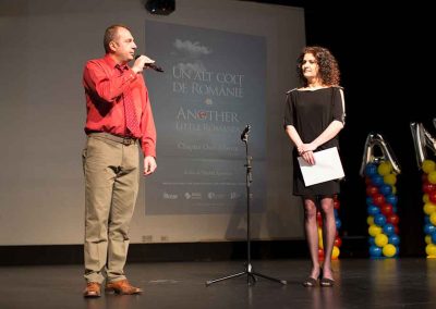 Codrut Miron (left) and Daniela Apostoaei (right) at the premiere of Another Little Romania, Calgary, AB, December 2016